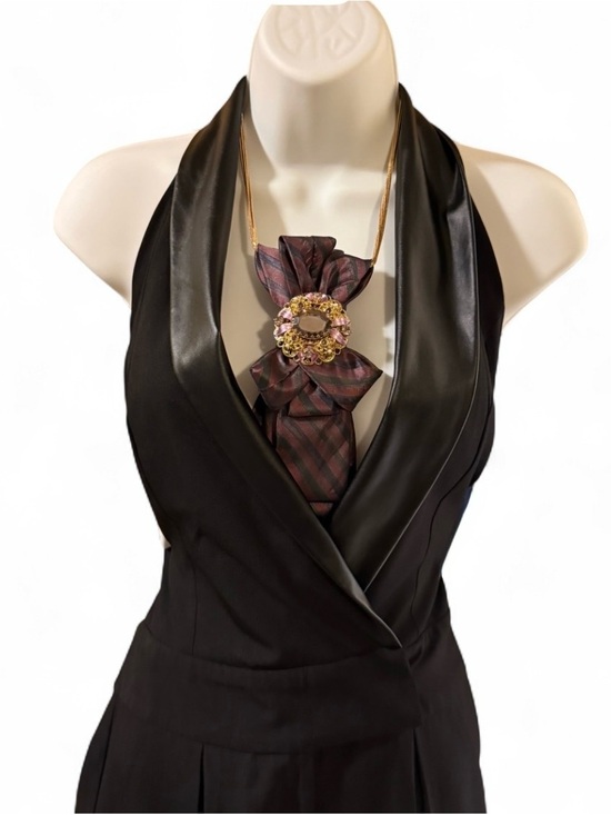 Jewelry - Re-Styled Yves Saint Laurent Silk Necktie Necklace w/Rare W. Germany Brooch